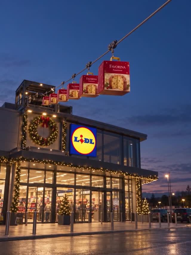 Κουτιά panettone αναχωρούν από κατάστημα Lidl με zip line